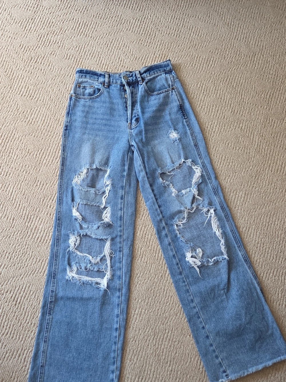 PacSun Light Blue Distressed Wide-Leg Jeans Size 26